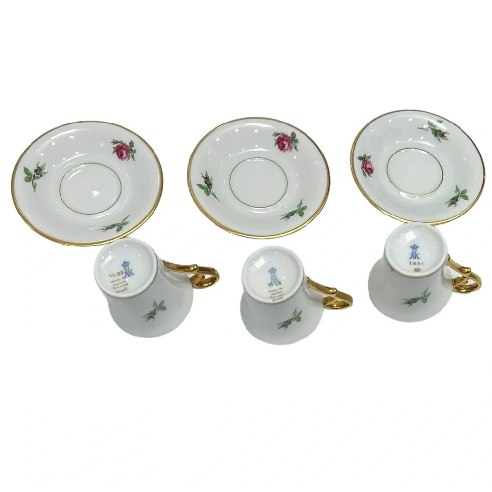 AK KAISER FLORAL DEMITASSE CUPS & SAUCERS - SET OF 3 #1531Circa 1950s-70s